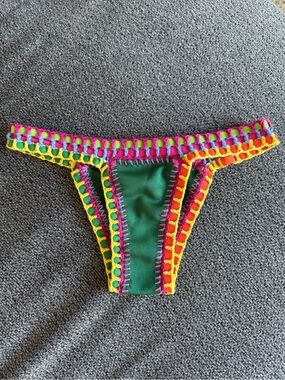 Green Crochet-Trim Bikini Bottom - Bright Multicolor Accent